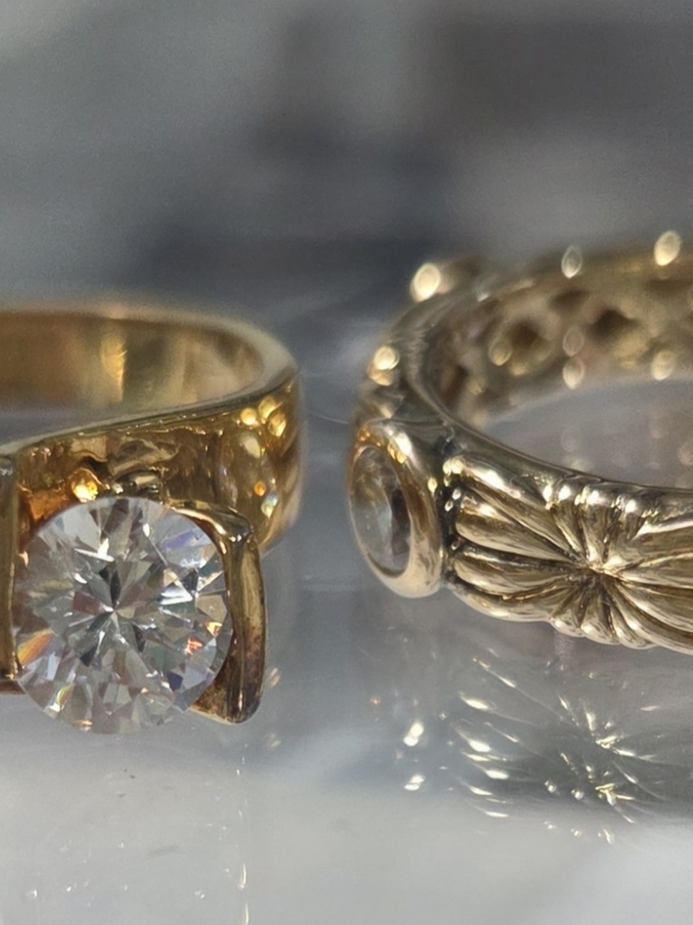Stunning Cocktail Wedding Set Floral and Solitaire Rings Set - Gold Color